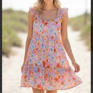 Happy Haleiwa Floral Ruffle Strap Dress Girls Tiered Aloha Style Size Large